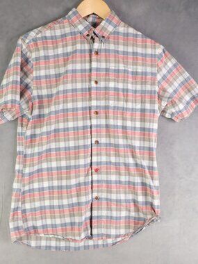 Katin Surf Shirt Mens Medium White Blue Pink Plaid Button Down Short Sleeve